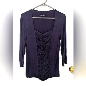 Grace Women's Ruched Scoop Neck Tunic Top 3/4 Sleeves Dark Navy Blue Size Large